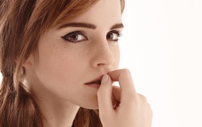 ponytail, face, makeup, finger on lips, freckles, Emma Watson