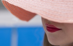 lips, girl, closeup, hat