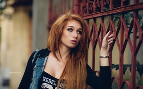 girl, face, redhead, portrait, looking away
