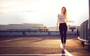 portrait, girl, blonde, pants