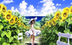 original characters, sunflowers, anime girls