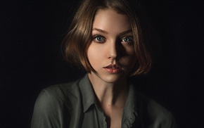 portrait, Georgiy Chernyadyev, girl, blue eyes, black background, face