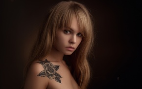 face, blonde, Anastasia Scheglova, tattoo, portrait, girl