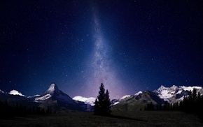 sky, stars, mountain