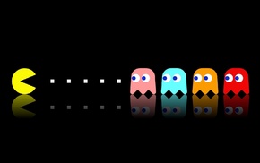 Pacman, video games, classics, simple, black background, colorful