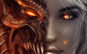 demon, video games, fantasy art, angel, eyes, closeup