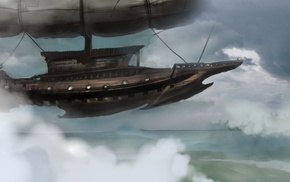 ship, steampunk, clouds