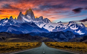 nature, Argentina, snowy peak, sunset, sky, clouds