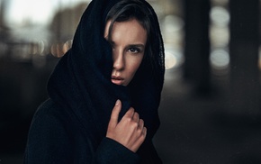 blurred, scarf, face, girl, brunette, Georgiy Chernyadyev