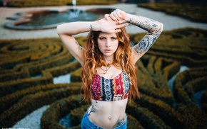 tattoo, redhead, girl, jean shorts, Julia Wendt, portrait