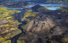 Iceland, landscape, mountain, nature, aerial view, summer