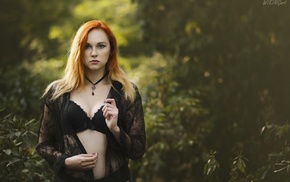 portrait, girl, black bras, redhead