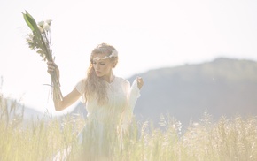 field, model, girl outdoors