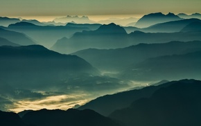 landscape, sunrise, mist, nature, mountain, valley