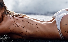 beach, wet body, multiple display, bikini bottoms, Candice Swanepoel, model
