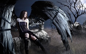 wings, model, girl, Gothic