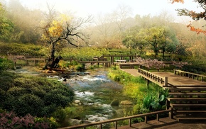 bridge, lake, CGI, park