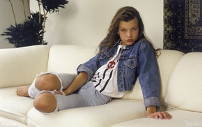 jeans, Milla Jovovich, jean jacket, actress, jacket, girl