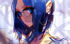 anime, blue hair, blue eyes, original characters, anime girls, glasses