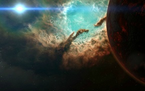 space, nebula, planet