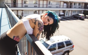 tattoo, bra, girl, piercing, dyed hair