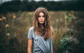 portrait, face, T, shirt, girl, girl outdoors