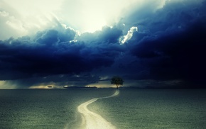 clouds, trees