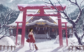 building, forest, dress, Asian architecture, original characters, anime girls