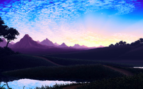 calm, mountain, pixels, sky
