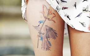 tattoo, legs, birds, girl