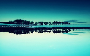 landscape, water, trees, sky, reflection, calm