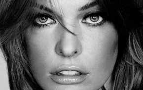 face, monochrome, Milla Jovovich
