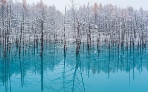reflection, turquoise, landscape, cold, nature, Japan