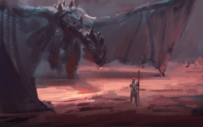 fantasy art, dragon, warrior