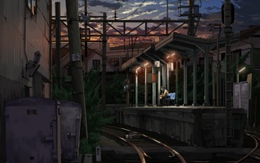 train station, anime girls, night