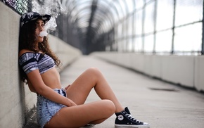 tank top, Converse, baseball caps, sneakers, smoke, girl