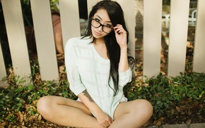 sitting, girl, tattoo, girl with glasses, Asian