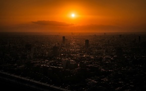 city, cityscape, orange, sunset