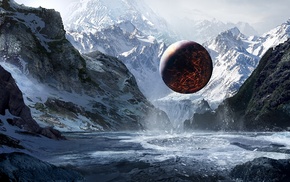planet, sphere, ice, mountain