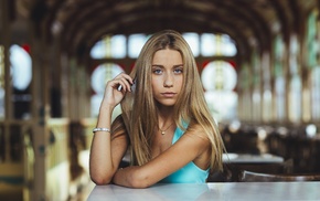 blonde, portrait, girl, face