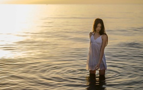 girl, sea, see, through clothing, sunset