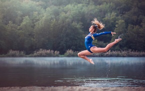 legs, Dimitry Roulland, leotard, gymnastics, jumping, lake
