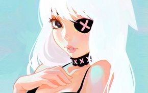 eye patch, white hair, anime girls