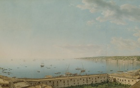 painting, classic art, Naples, coast, landscape