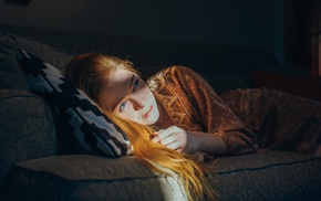 girl, redhead, blue eyes