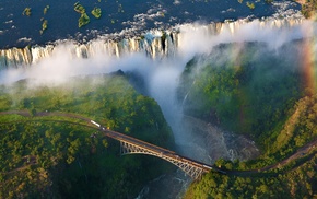 Africa, bridge, nature, aerial view, landscape, waterfall