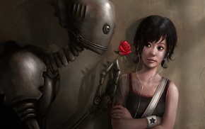 rose, science fiction, fantasy art, robot, artwork
