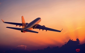 sunset, passenger aircraft, aircraft, clouds, airplane