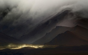 mountain, nature, mist, landscape, dark, clouds