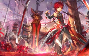 anime, redhead, video game characters, sword, Elsword